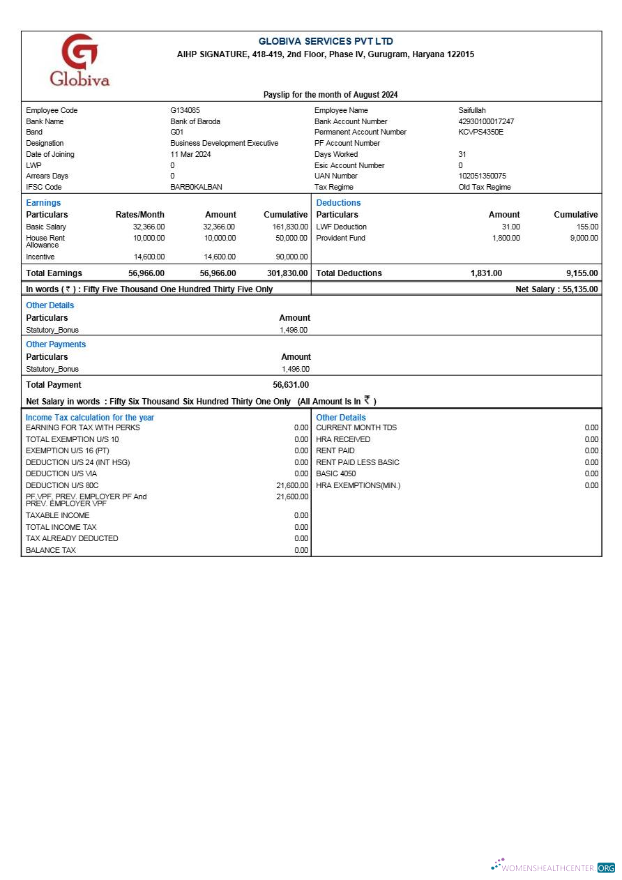 Download Globiva Services payslip template in Word and PDF formats.pdf, 1 Photoshop template